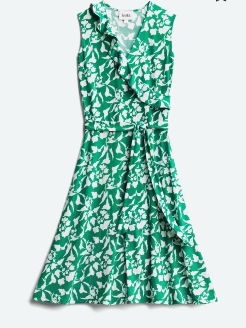 Leota Green and White Floral Wrap Midi Dress